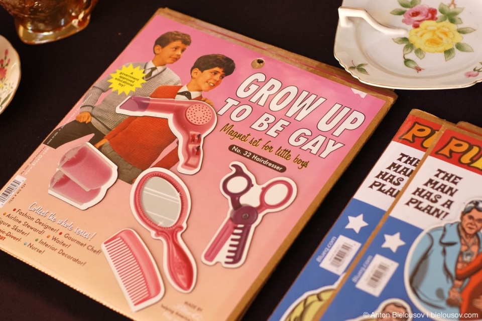 Grown to be Gay vintage magnets set for little boys at Toronto St. Lawrence Market