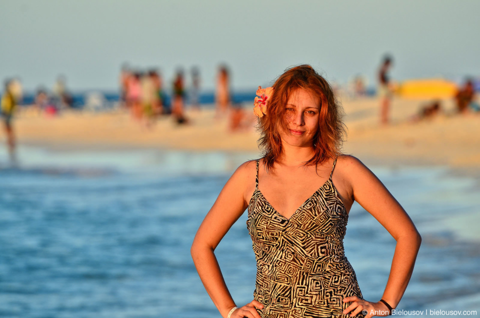 Viki watching sunset on the beach at Club Amigo Atlantico Guardalavaca hotel