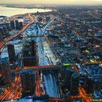 Toronto Lakeshore as seen from CN Tower on sunset Toronto Lakeshore as seen from CN Tower on sunset