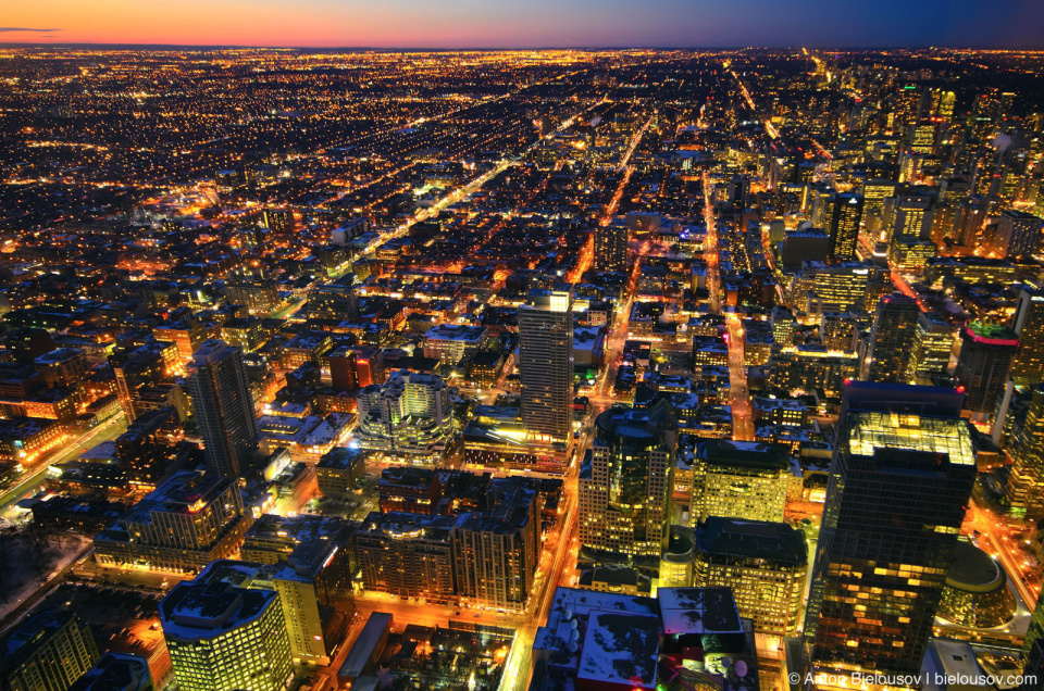 North view from CN Tower on sunset