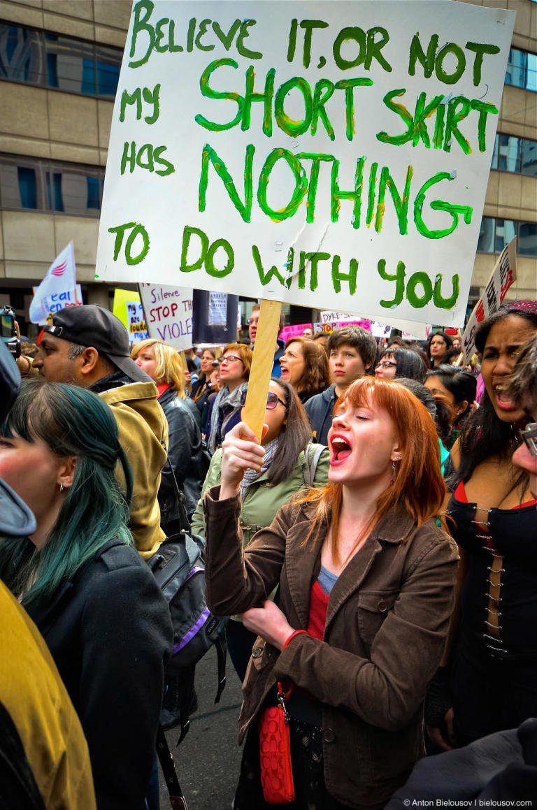 Toronto Slutwalk Shouting girl with manifest.