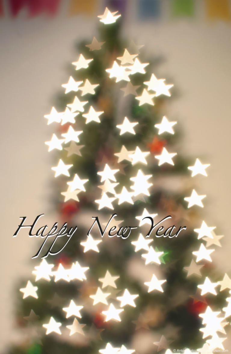 New Year Tree with stars shape bokeh