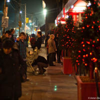 First christmas decorations in the fog on Toronto streets First christmas decorations in the fog on Toronto streets