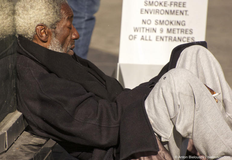 Homeless smoking in smoking free environment near Eaton's Centre (Toronto, ON)