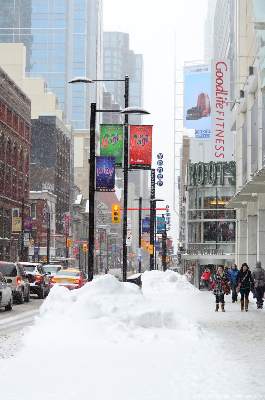 Snowdrifts on Toronto Yonge St. after a snow storm