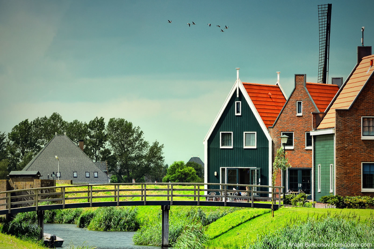 Old Houses and Mill in Volendam, Netherlands