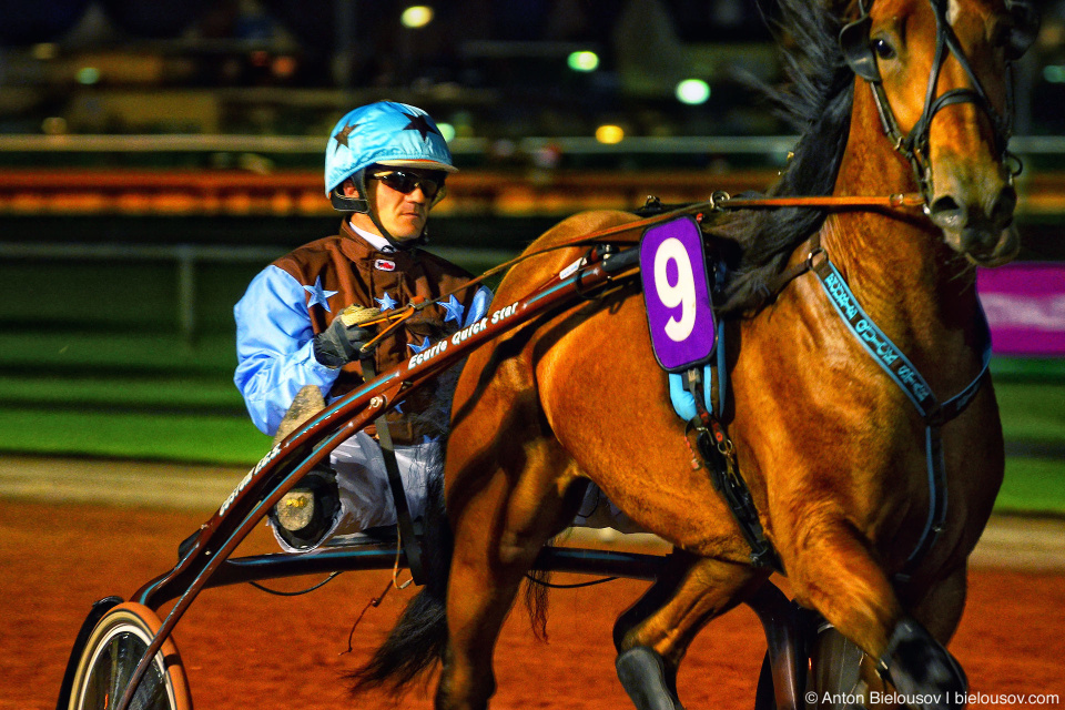 Night horse race in Cabourg, Normandy (France)