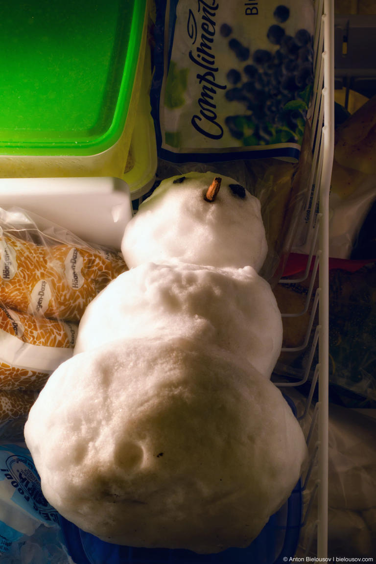 Snowman in freezer