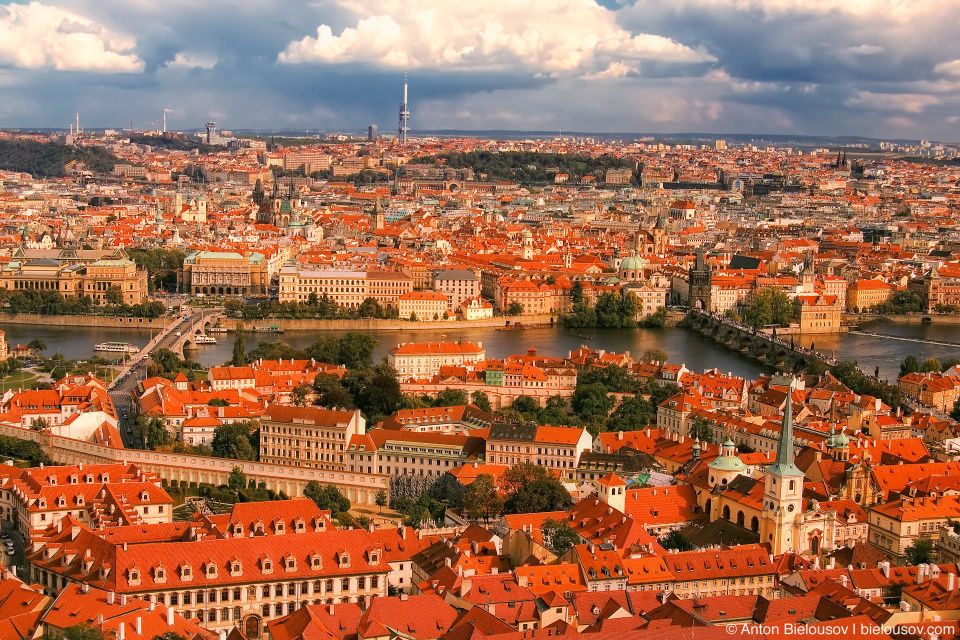 Prague red roofs panorama