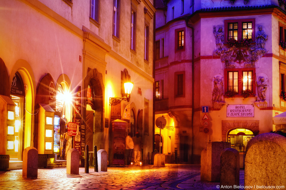 Prague street at night