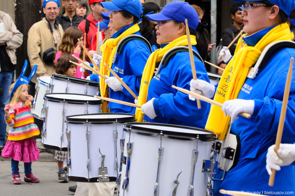 Chinese marching band at easter parade in Toronto