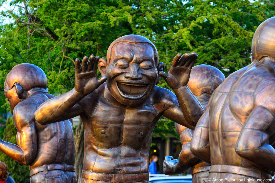 A-mazing Laughter sculpture at English Bay shore in Vancouver, BC