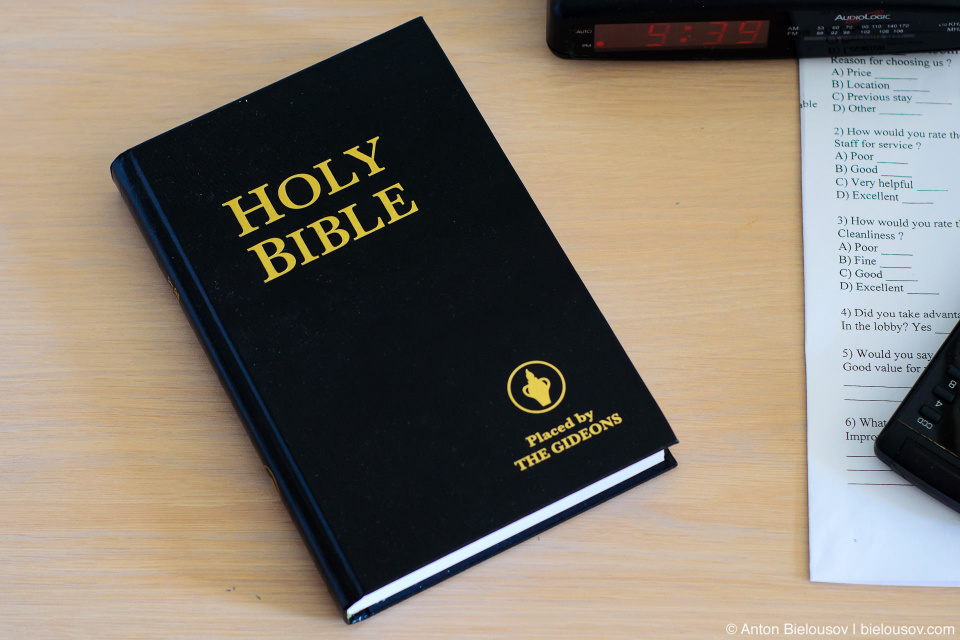 Holy Bible in hotel room (Canada)