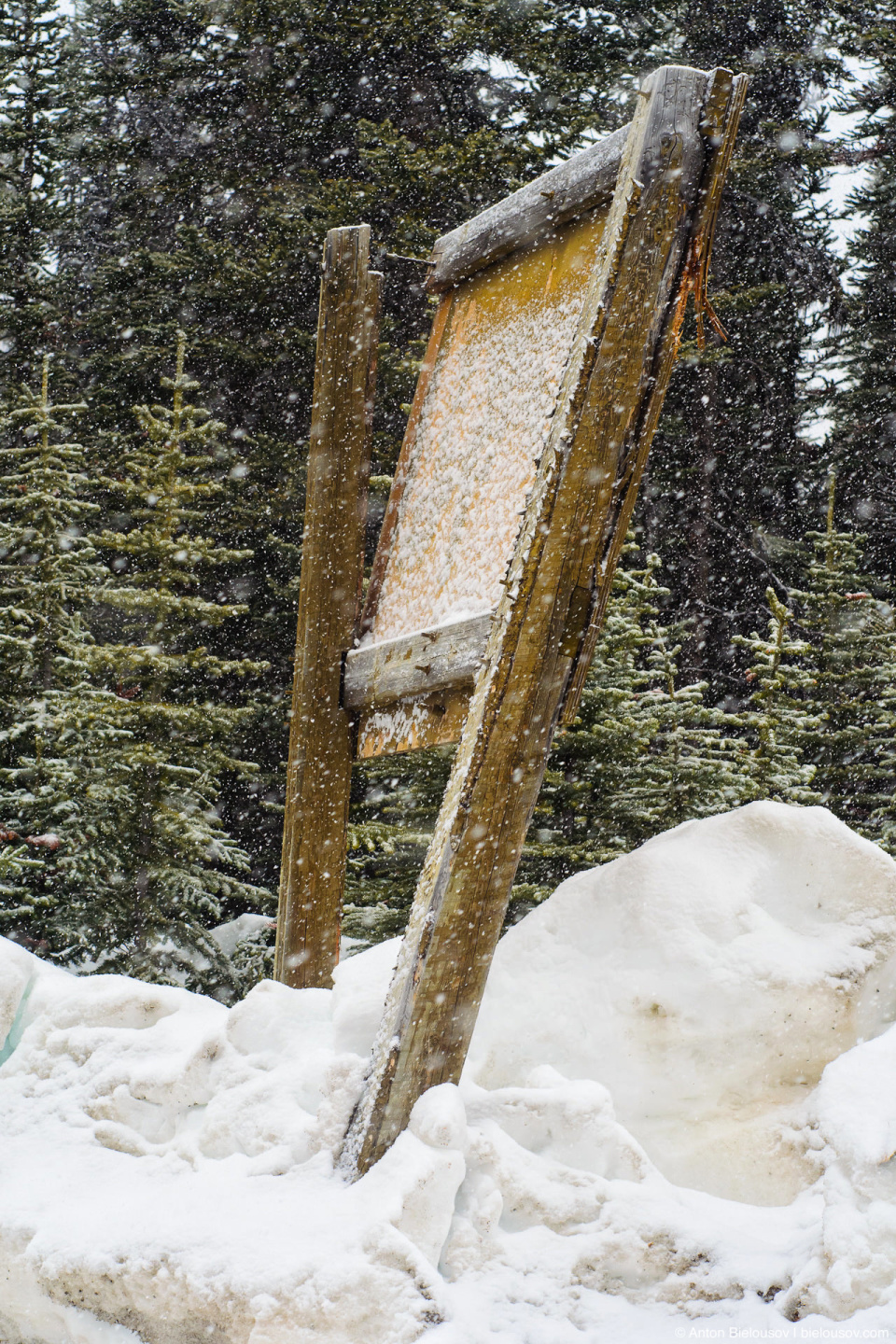 Road sign in banff mountains snow in May