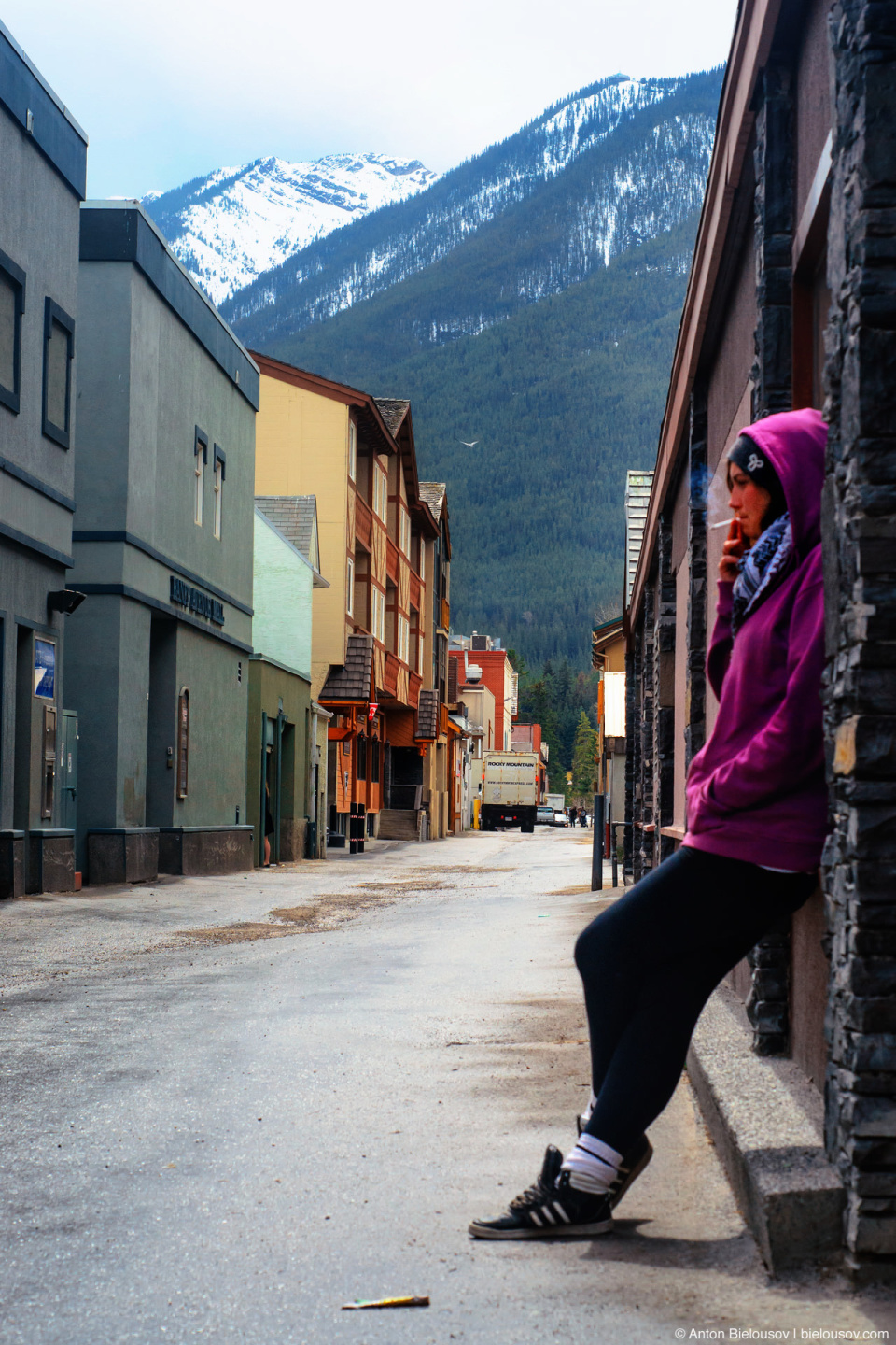 Smoking girl at Banff street