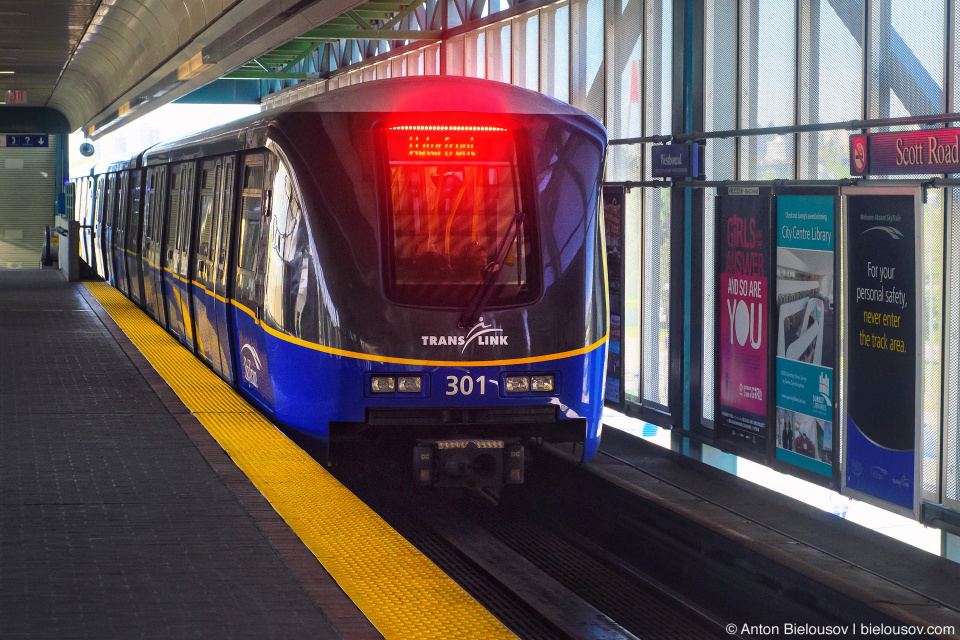 Vancouver Skytrain train on Scott Road station