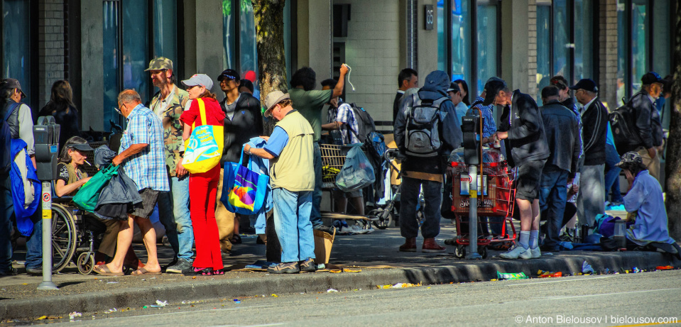 West Hastings Street junkies market in Vancouver, BC