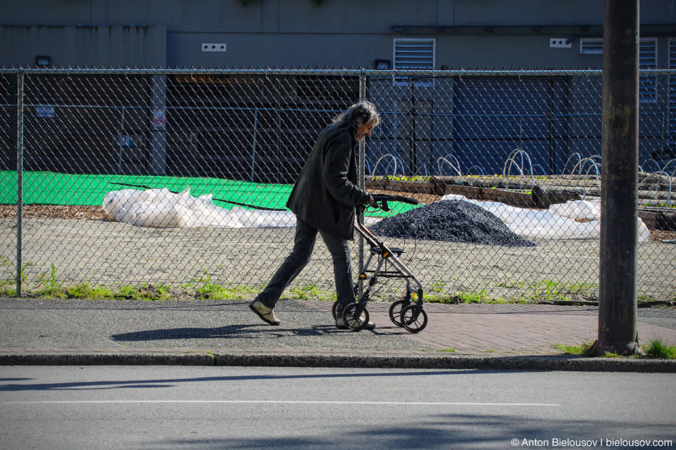 West Hastings Street junky with a cart in Vancouver, BC