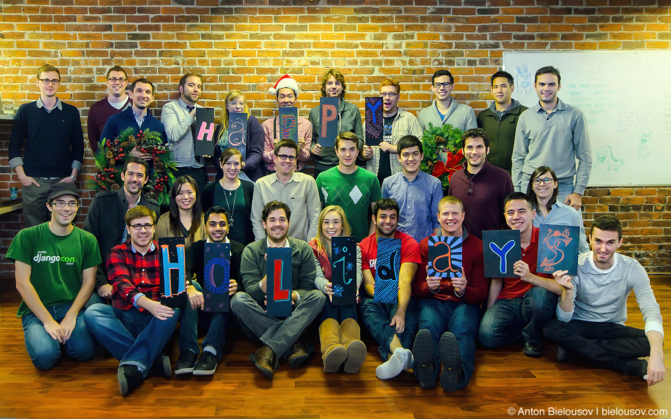 Happy Holidays from Mobify team. Group photo in office (Gastown, Vancouver BC)