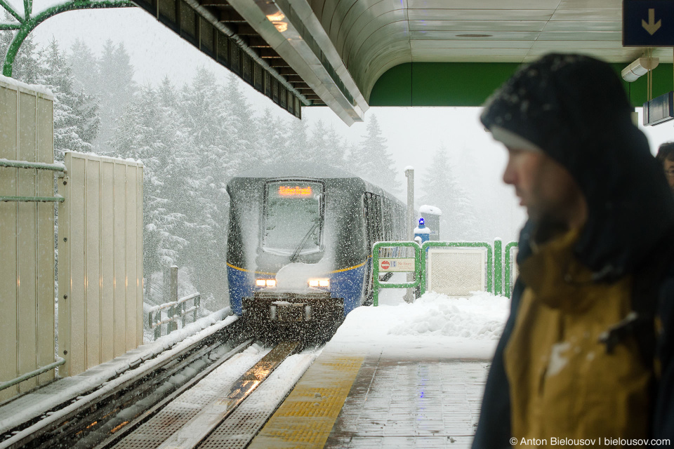 Joyce Collingwood Skytrain Station during the Snowfall