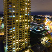 Evacuated high-rise apartment building at 4277 Grnage St.: light and even TVs are on, but no movement in windows at all. Evacuated high-rise apartment building at 4277 Grnage St.: light and even TVs are on, but no movement in windows at all.