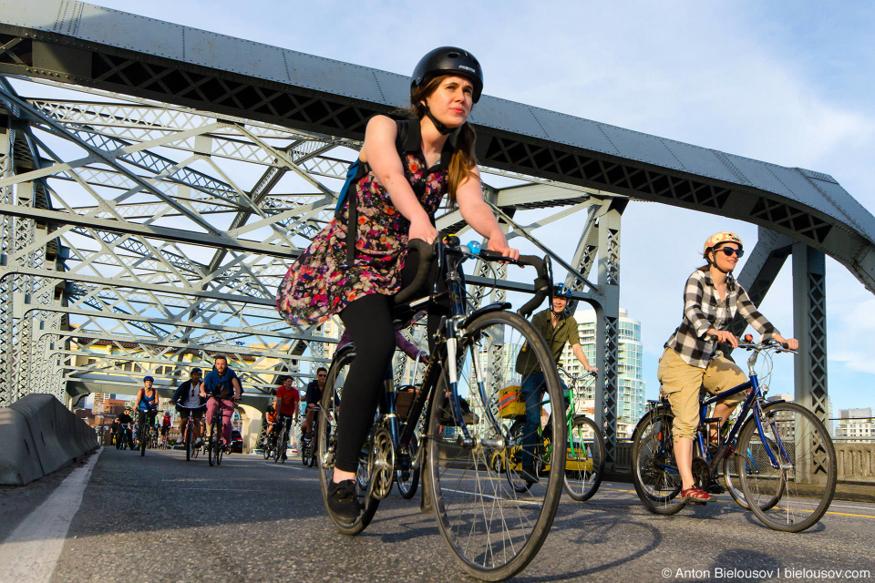 Critical Mass at Burard Bridge in Vancouver, BC