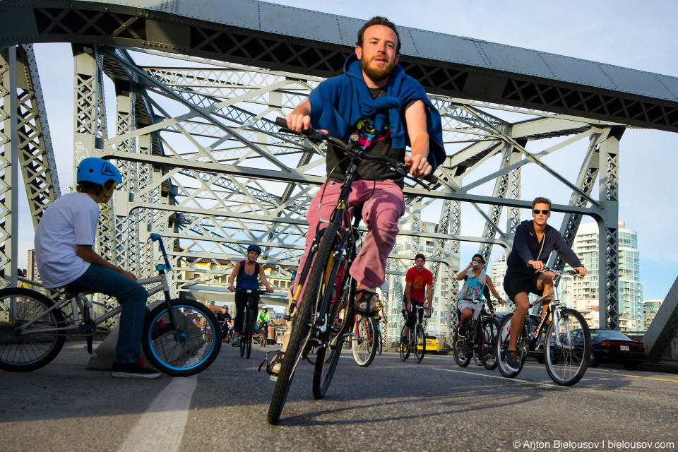 Critical Mass at Burard Bridge in Vancouver, BC