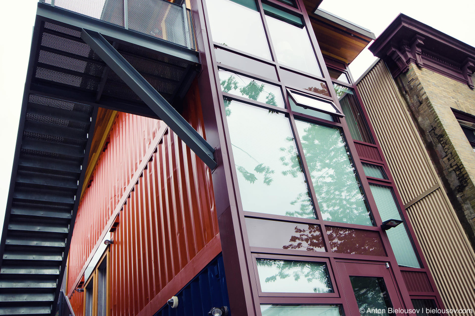 Vancouver social housing built from shipping containers. 12-unit project is the first of its kind in Canada at 502 Alexander St.