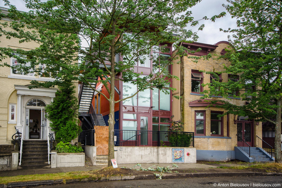 Vancouver social housing built from shipping containers. 12-unit project is the first of its kind in Canada at 502 Alexander St.