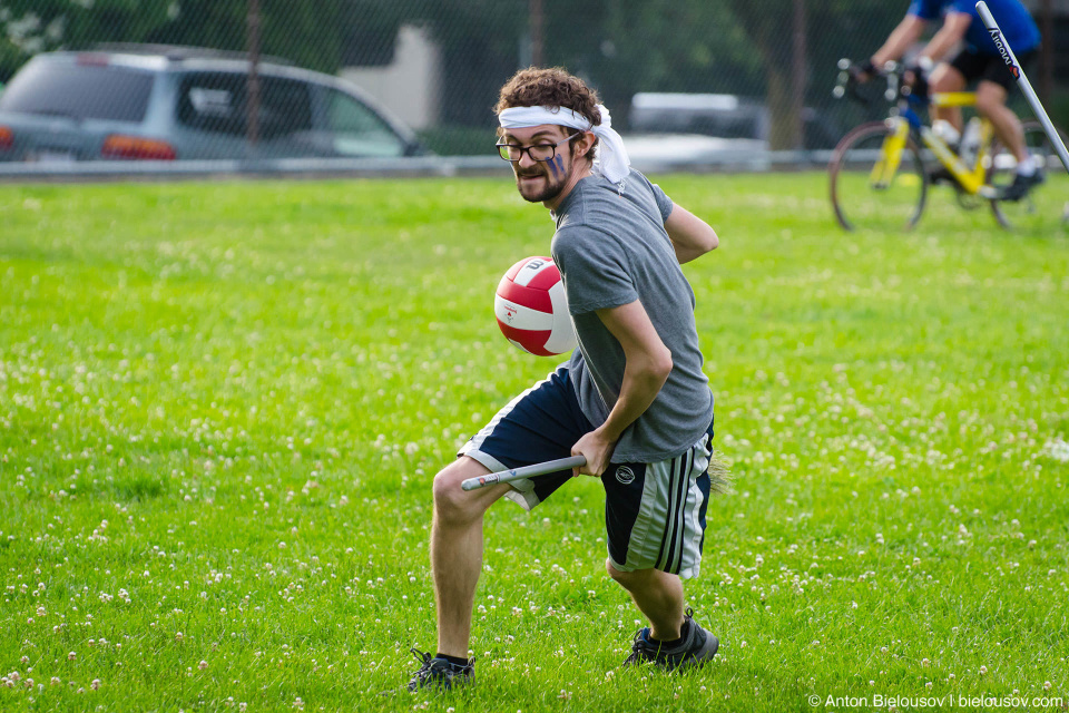 Mobify Quidditch game — Horatiu Hamaghi with qauffle and intense face