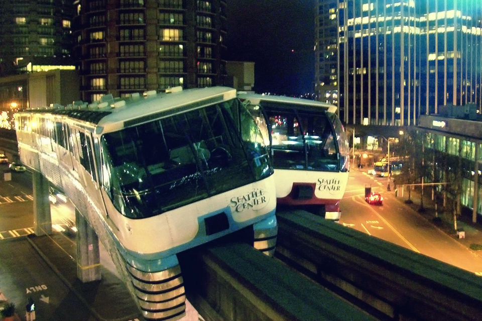 Aftermath of the 2005 Seattle Center Monorail collision, the train on the right was approaching the station, and should have yielded