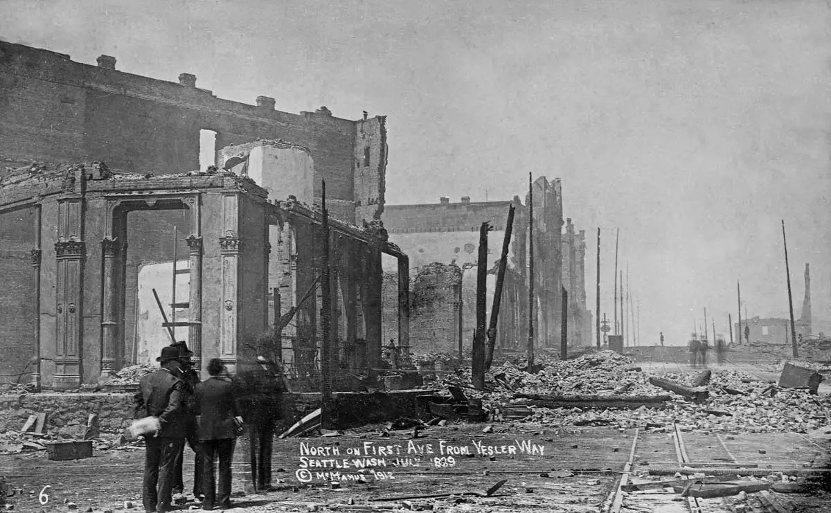 Путешествия: Подземный Сиэтл: front great fire 1889 ruins front st web