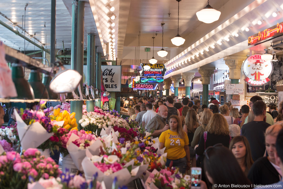 Цветочный рынок в Сиэтле (Pike Place fish market, Seattle, WA)