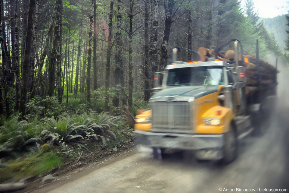 Logging truck on West Coast Express route