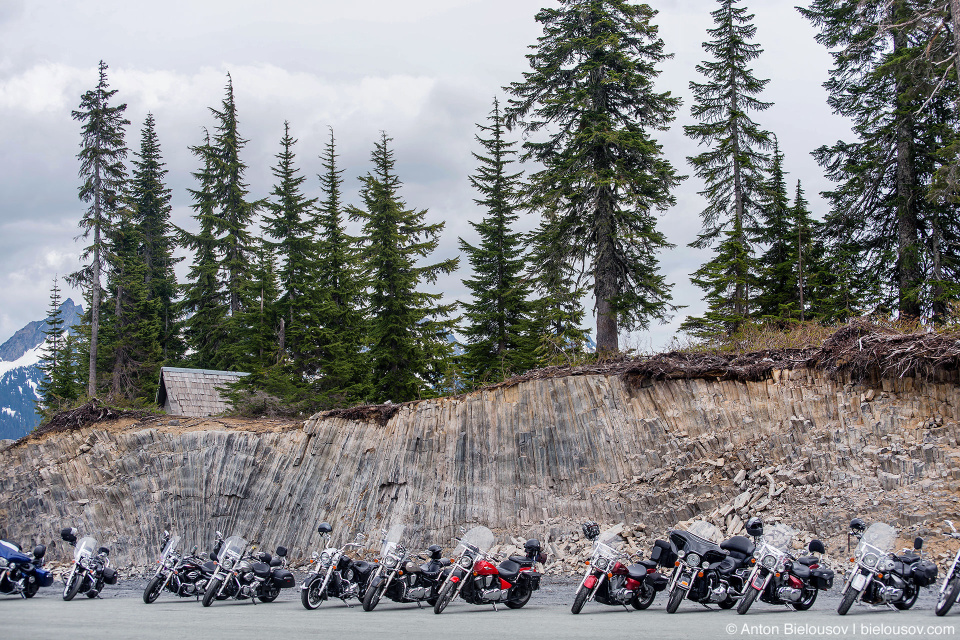 Motor bikes at Baker Mountain ski resort parking