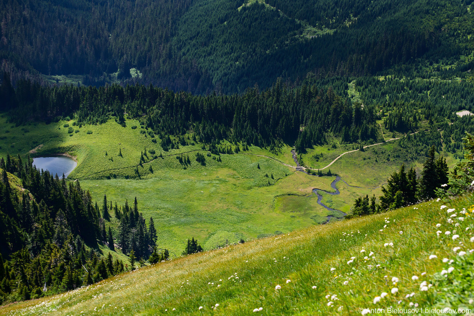 Вид сверху на озеро на тропе на Cheam Peak