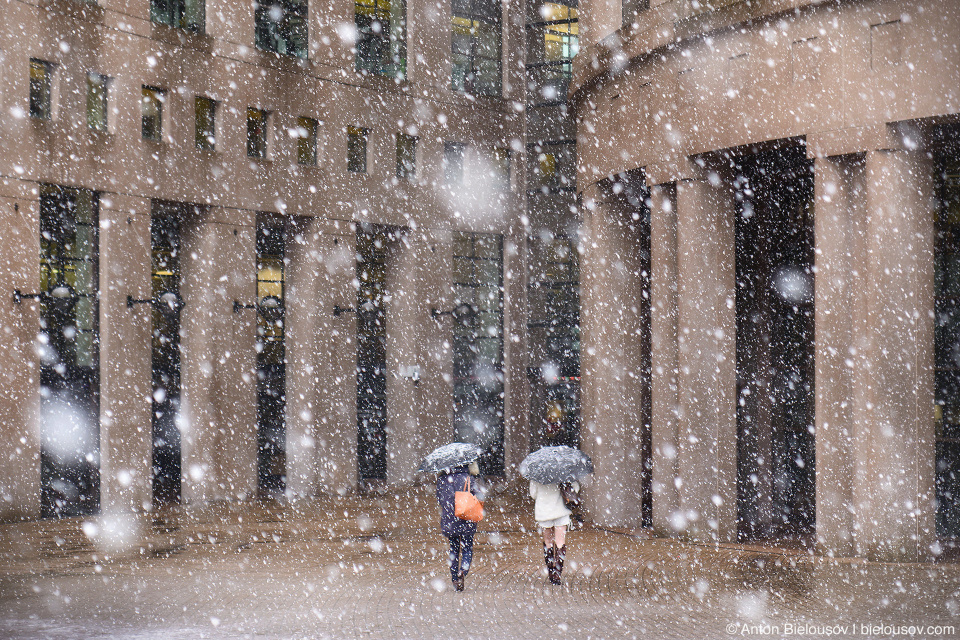 Снегопад в Ванкувере. Vancouver Library