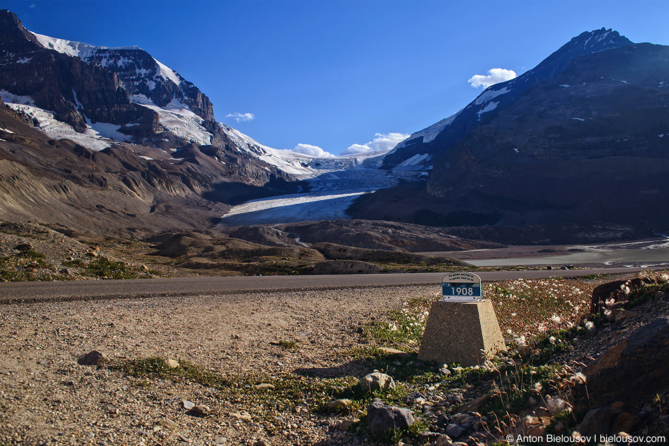 Athabasca Glacier 1908 mark, Columbia Icefield, Jasper National Park