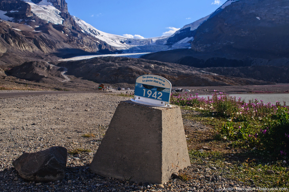 Athabasca Glacier 1942 mark, Columbia Icefield, Jasper National Park