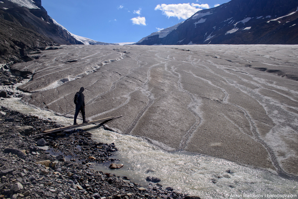 Stepping onto Athabasca Glacier, Columbia Icefield, Jasper National Park