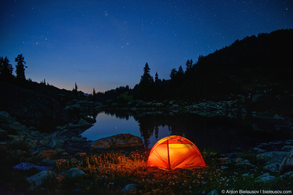 Camping at Mount Sproatt alpine lake