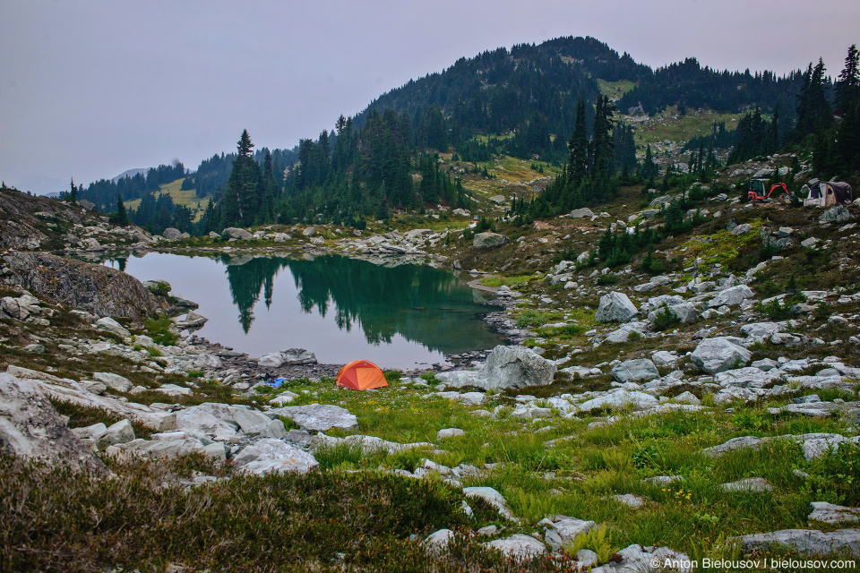 Camping at Mount Sproatt alpine lake