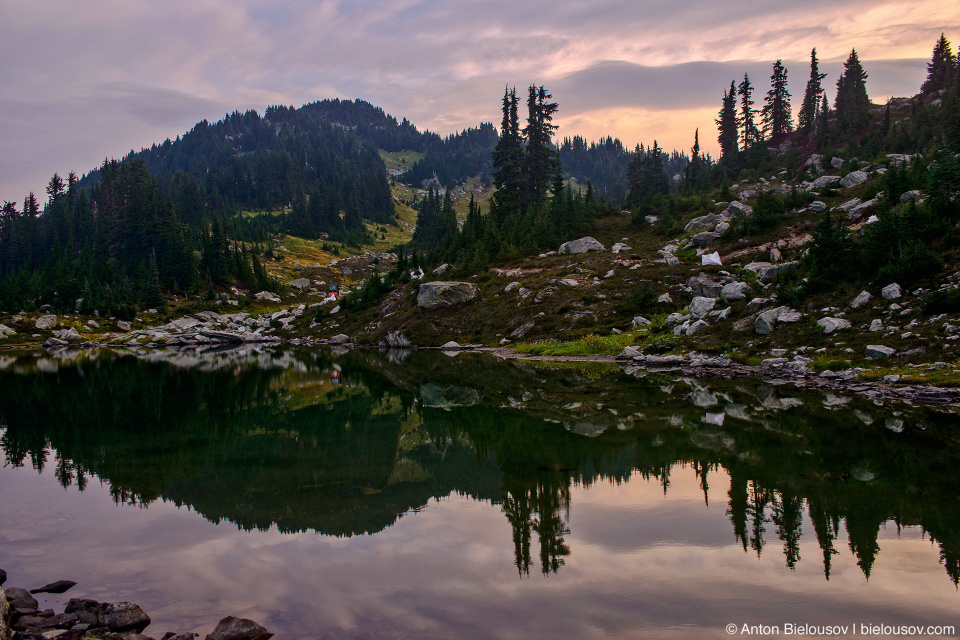 Morning at Mount Sproatt alpine lake