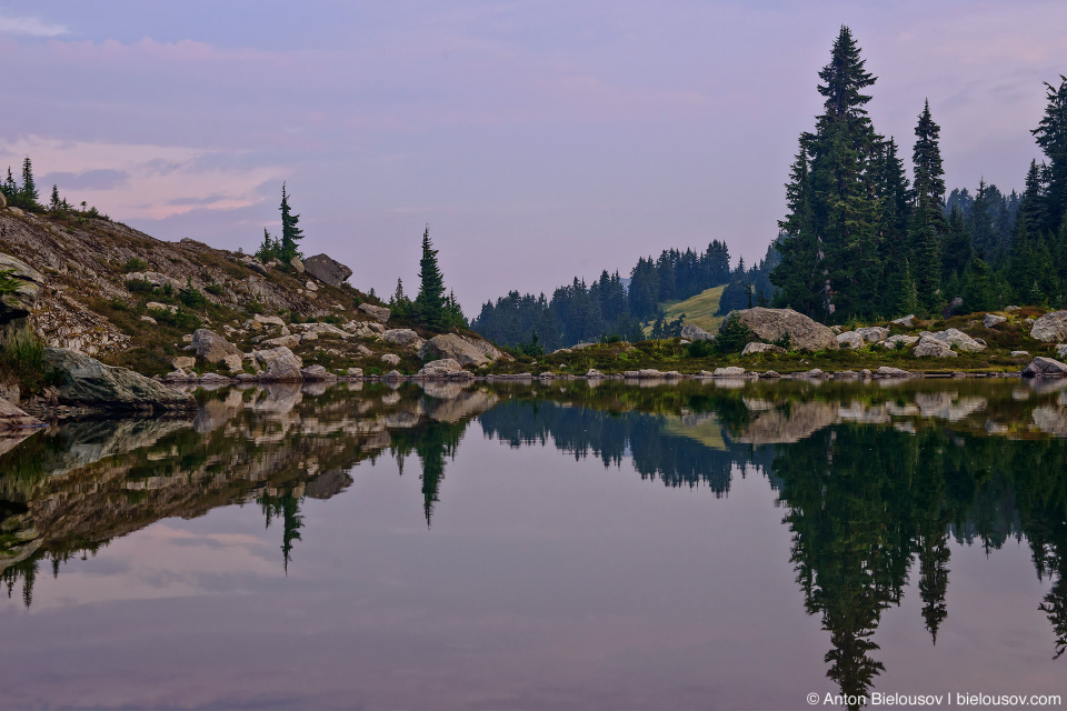 Morning at Mount Sproatt alpine lake