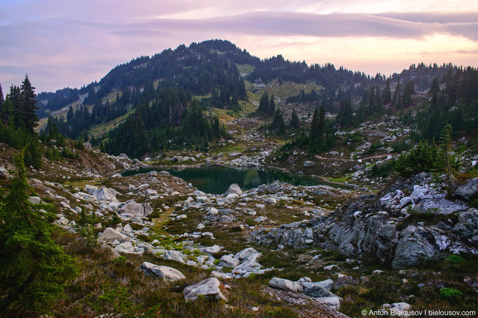 Morning at Mount Sproatt alpine lake