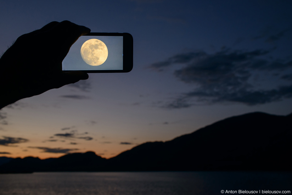 Augmented reality moon over Osoyoos Lake