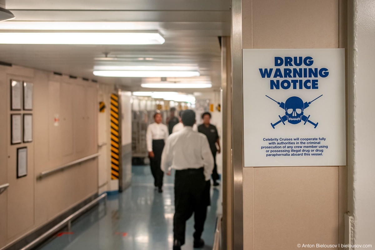 Celebrity Eclipse crew deck drug warning notice