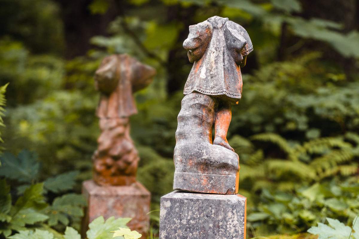 Vandalized headless angels. Old Orthodox Russian Cemtery (Sitka,AK)