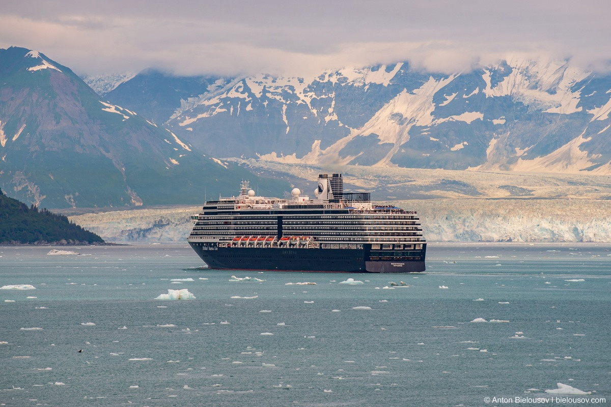 Holland America Westerdam cruise liner at Hubbard Glacier, AK