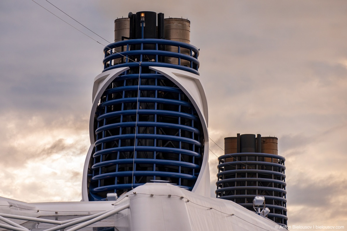 Celebrity Eclipse cruise liner exhaust pipes